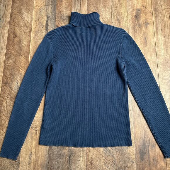 Vintage Ralph Lauren Sweater Women's Large Blue LRL Ribbed Knit Turtleneck 3119 - Picture 6 of 12
